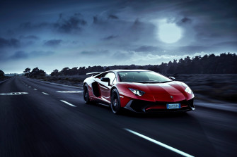 Red Lamborghini Aventador Moon Night Wallpaper HD Cars