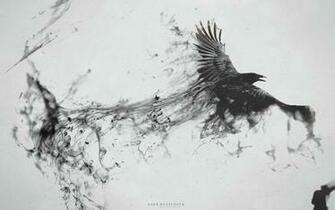 Dark Messenger Birds Digital Artistic Raven Bird Wide Wallpaper