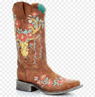 Corral Boots Ladies Tan Deer Skull Overlay Square Cowboy Boot