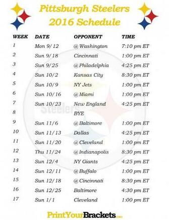 Printable Pittsburgh Steelers Football Schedule