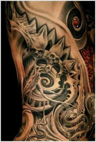 Full Biomechanical Tattoo Design For Men On Back