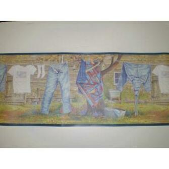 All American Denim Laundry Clothesline Wallpaper Border Walls