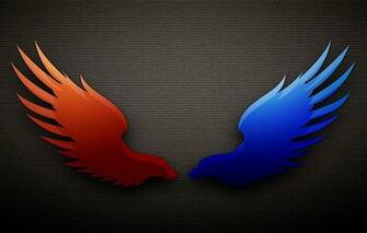 Wallpaper Blue Red Wings The Dark Background Image For Desktop