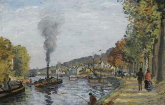 Wallpaper River Smoke Ship Fisherman Steamer Camille Pissarro