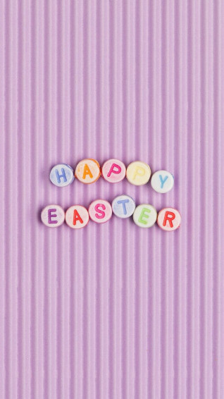 Happy Easter Beads Text Typography On Purple Image By