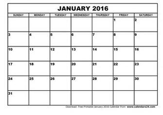 Blank Calendar January Template