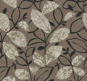 Wallpaper Designer Modern Art Deco Style Gray Leaves Leaf Black Vines