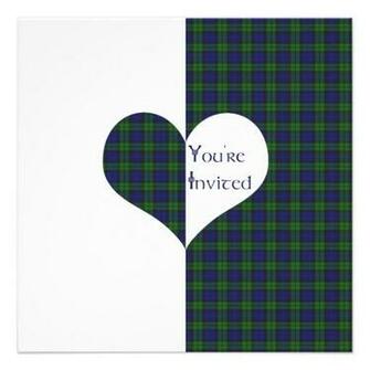 Wedding Invitation Black Watch Tartan Love Hearts Cm X Square