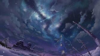 Shooting Stars Night Snow Winter Anime Girls HD