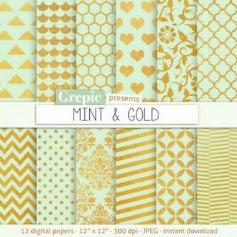 Mint Gold Digital Paper Background W