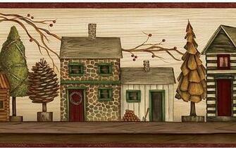 Burgundy And Beige Lodge Houses Wallpaper Border Traditional