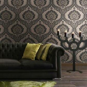 Quality Black Gold Color Register Velvet Victorian Damask Wallpaper