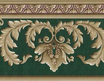 Green Burgundy Golden Brown Acanthus Leaf Scroll Wall Paper Border