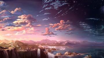 Anime Landscape Waterfall Cloud 4k Wallpaper