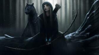 Blondes Women Dark Blue Eyes Tigers Long Hair Fantasy Art