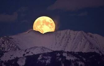 Wallpaper Moon Night Winter Mountains Snow Full Rising