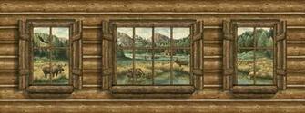 Log Cabin With Windows Moose Mural