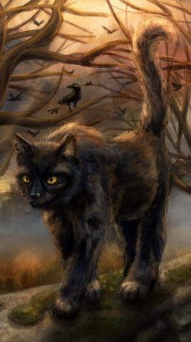 Wallpaper Cat Fairy Tale Pet Tree Art iPhone