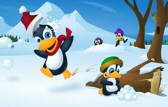 Wallpaper Vector Snow Snowballs Winter Penguins Trees
