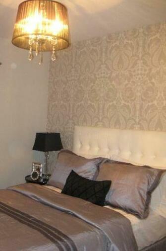 Gray Damask Wallpaper Contemporary Bedroom Benjamin Moore Barren