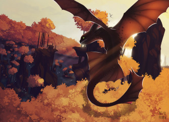 Toothless Soars Through Fall Skies Wallpaper