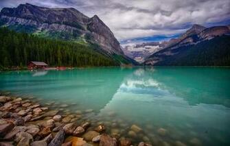 Wallpaper Trees Landscape Mountains Lake Canada Boathouse