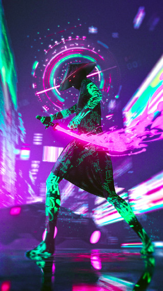 Neon Samurai Wallpaper