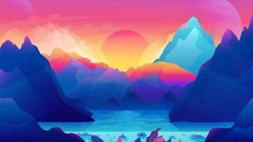 Mountains Sunset Digital Art HD Wallpaper