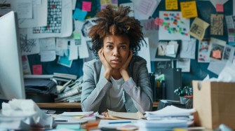 Lackadaisical Office Worker Surroundedby Paperwork Wallpaper