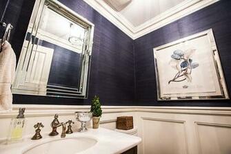 Navy Blue Grasscloth Contemporary Bathroom Jennifer Backstein
