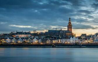Wallpaper Lights River Building Netherlands Holland Nijmegen