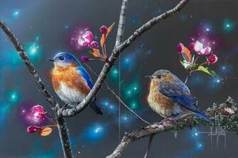 Male And Female Eastern Bluebirds In A Tree Wallpaper