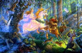 Forest Princess Riding Unicorn With Jungle Animals Fairy Tale Stories