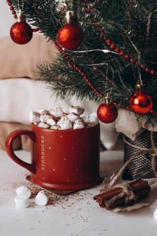 Red Mug Filled With Hot Chocolate Marshmallow Christmas