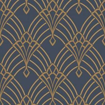 Astoria Deco Wallpaper Dark Blue And Gold Rasch Feature