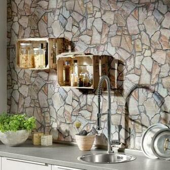 Stunning Stone Mosaic Wall Brick Effect Wallpaper Yellow Beige
