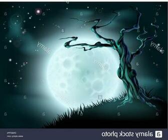 A Spooky Scary Blue Halloween Background Scene With Full Moon