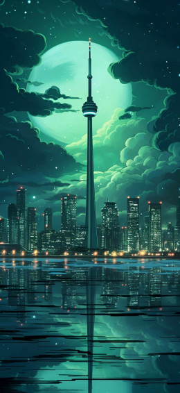 Retro Neon City Landscape Wallpaper