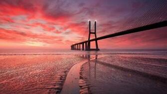 Glorious Pink Bridge In Sunset HD Wallpaper