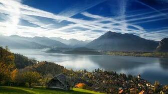 Wallpaper Switzerland Interlaken Lake Thun City Mountains
