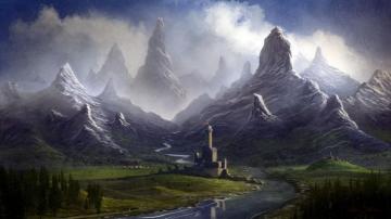 Castle Drawing Mountains Wallpaper