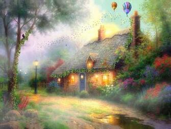 Wallpaper Photo Art Little Spring Cottage Painting