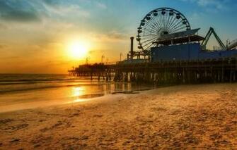 Wallpaper Beach Sunset Wheel Pier Ferris Los Angeles Santa