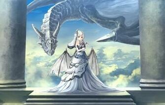 Wallpaper Girl Clouds Dragon Wings Dress Art Columns Cub
