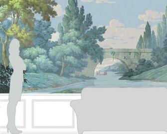 Antique Block Printed Scenic Wallpaper French Landscape Papiers De