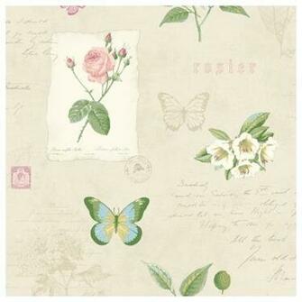York Sure Strip Taupe Rosier Botanical Removable Wallpaper Traditional