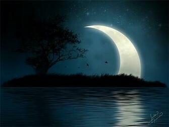 Crescent Moon Image Night City Animated