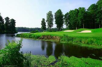 Wallpaper River Trees Golf Course Landscape Desktop