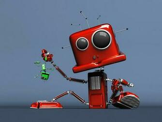 Cute Red Robot Computer Desktop Wallpaper