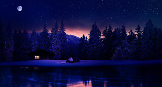 Lake Near House Winter 4k Chromebook Pixel HD Wallpaper